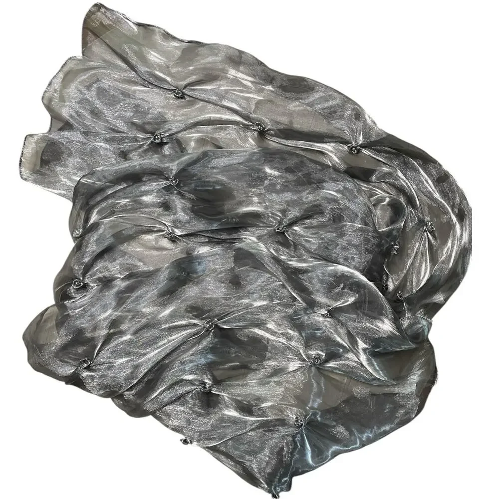 Metallic Silver Floral Button Frock Scarf Wrap 70